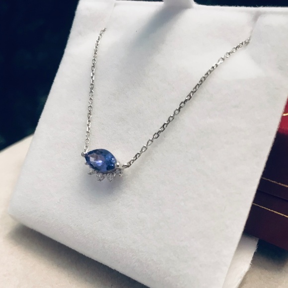 Solid 10K White Gold Tanzanite & Diamond Eye Necklace - Picture 9 of 10